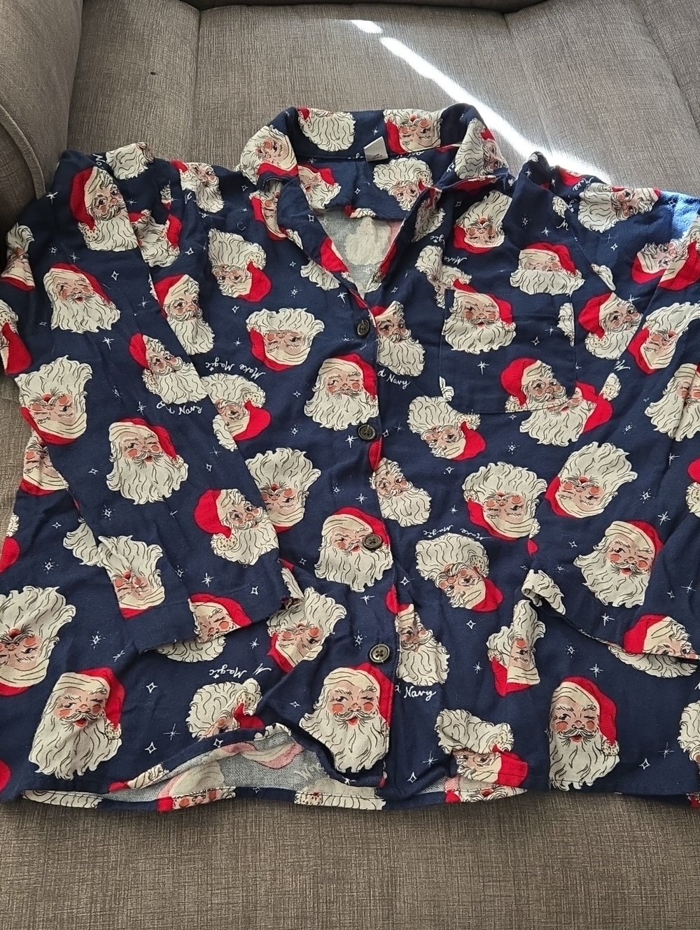 Old Navy Navy and Red Santa Print Pajama Set